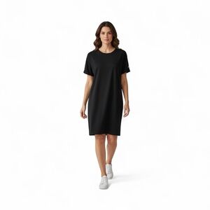 NEW BALANCE Soft Rolled Sleeve T Shirt Dress, Black, Size Large